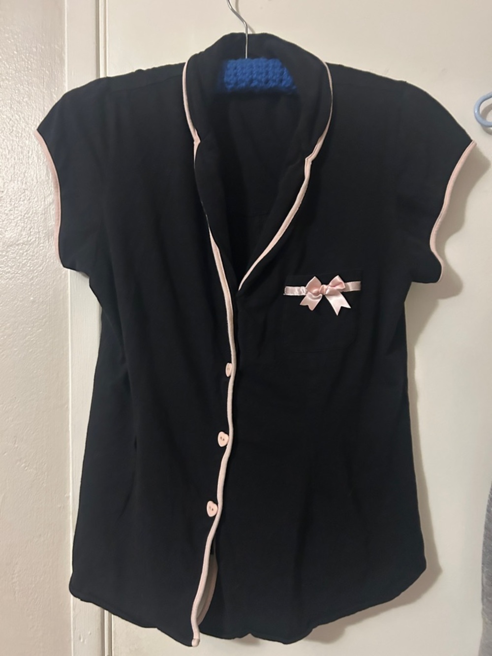 Betsey Johnson Black Top with Pink Trim and Bow from 2015